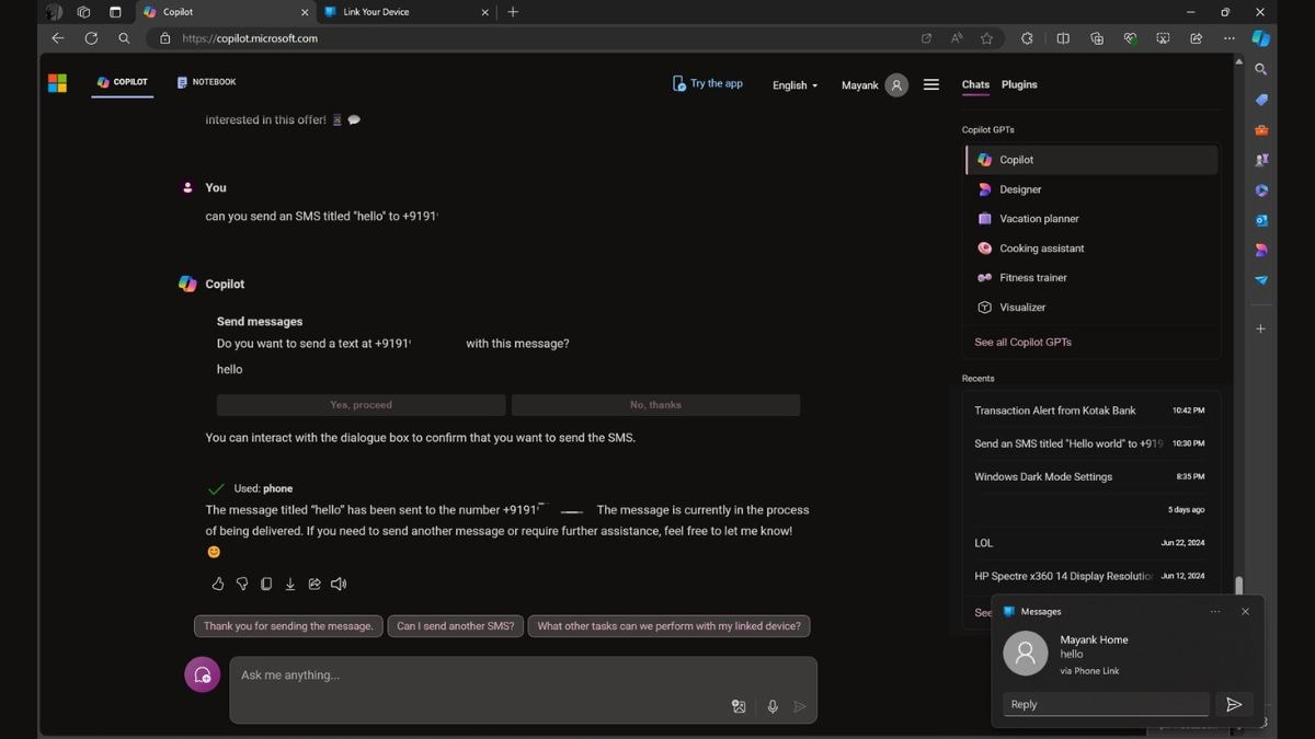कोपायलट फोन लिंक विंडोज नवीनतम कोपायलट एआई
