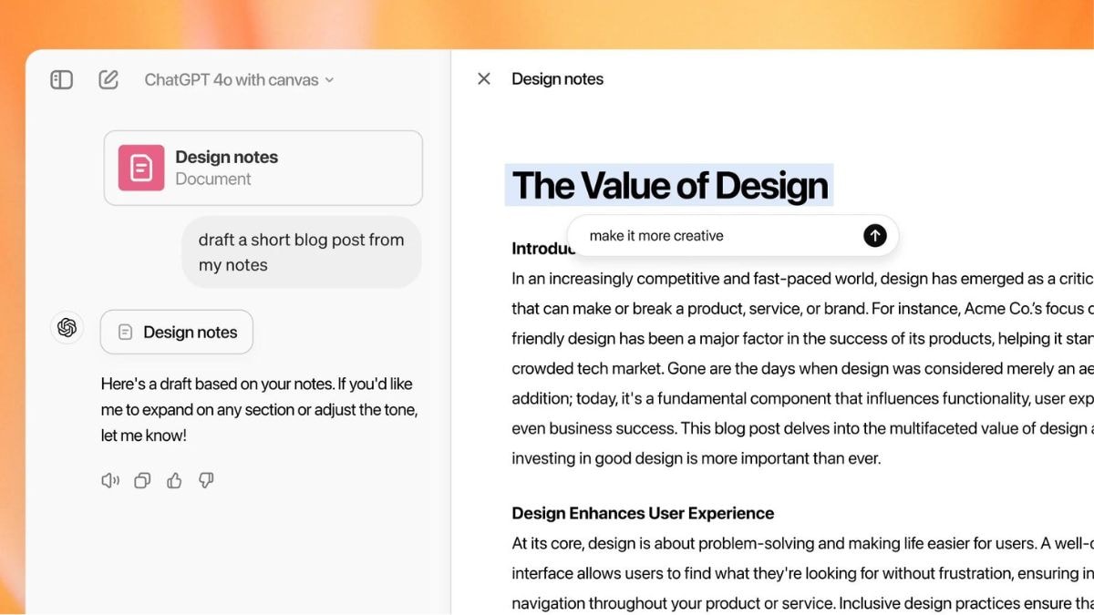 चैटजीपीटी कैनवास सुविधा चैटजीपीटी कैनवास सुविधा