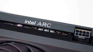 The brand marking on the Intel Arc B580