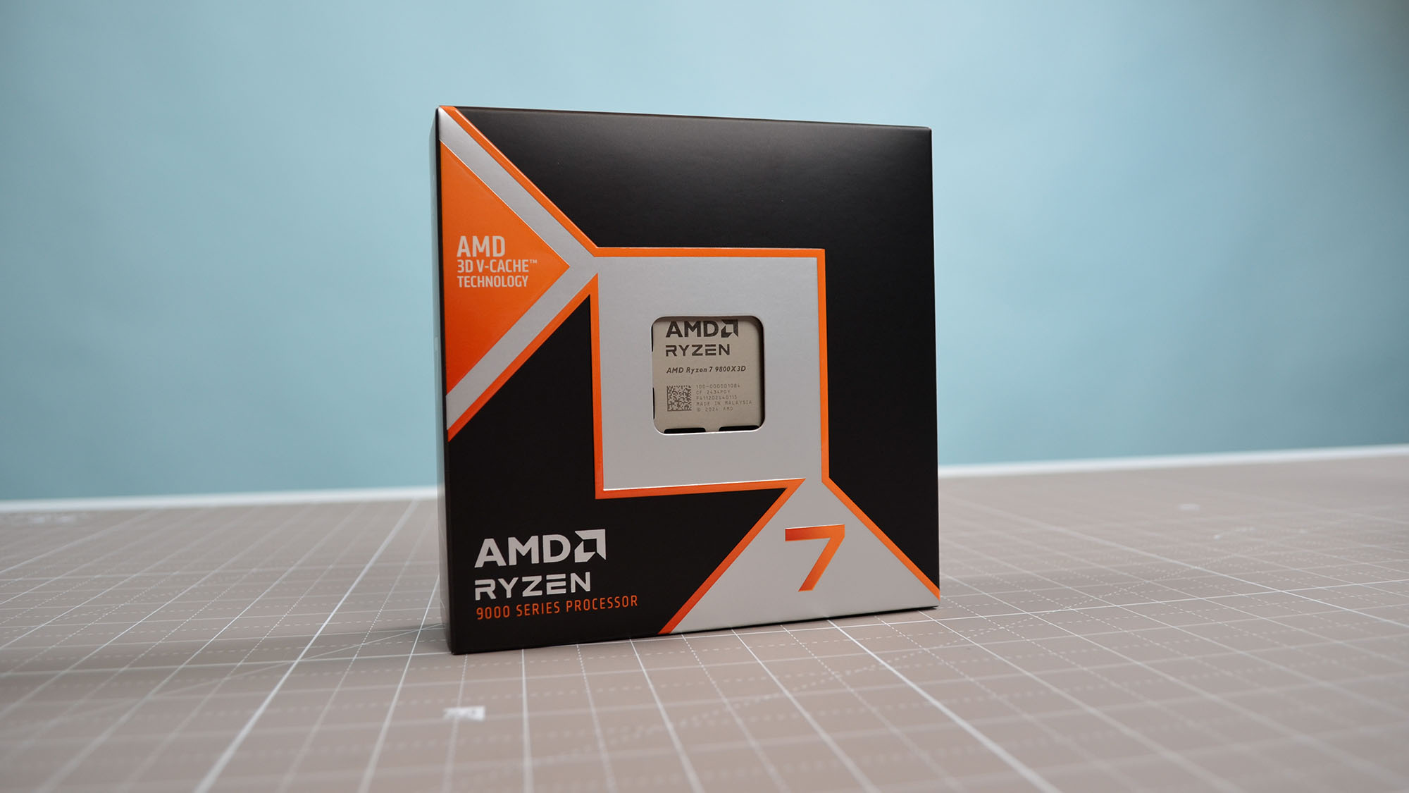 एक डेस्क पर एक AMD Ryzen 7 9800X3D